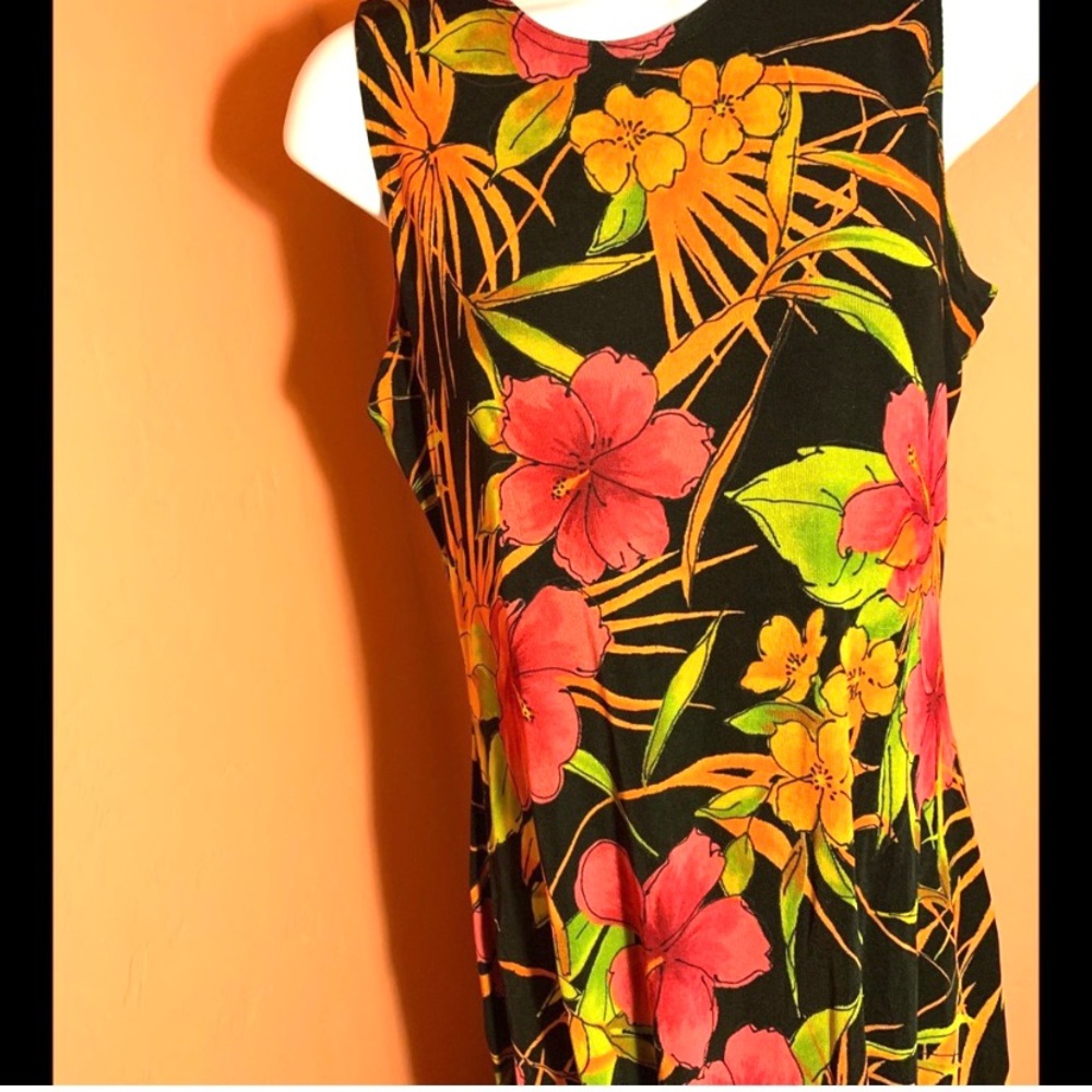 Tropical Fitted Dress Multicolored Floral a-line - Picture 3 of 8